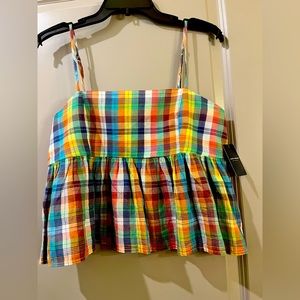 COPY - NWT Lucky Brand, plaid, spaghetti strapped blouse